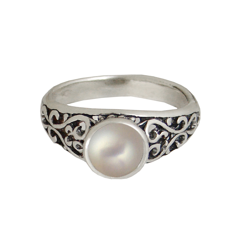 Sterling Silver Filigree Hearts Ring With Cultured Freshwater Pearl Size 9